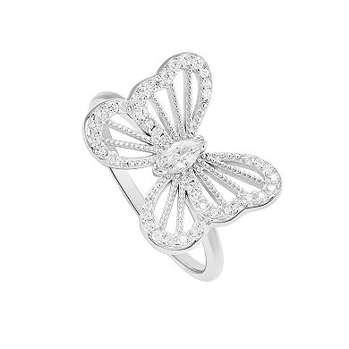 PRIMROSE Sterling Silver Cubic Zirconia Openwork Butterfly Ring