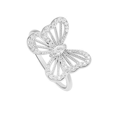 PRIMROSE Sterling Silver Cubic Zirconia Openwork Butterfly Ring