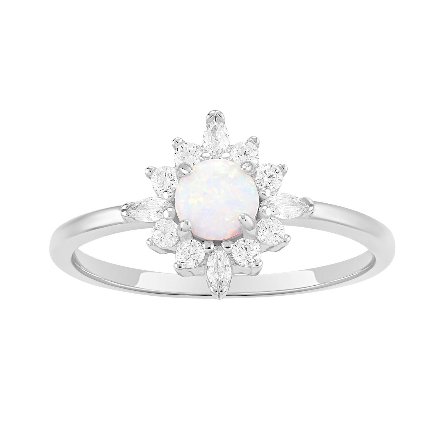 14K Gold Plated Opal & Cubic Zirconia Eternity Band – Stackable Wedding Ring For Women, Size 4-10-481281