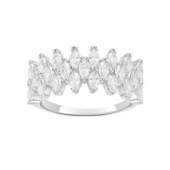 PRIMROSE Sterling Silver Marquise Cubic Zirconia Triple Row Ring