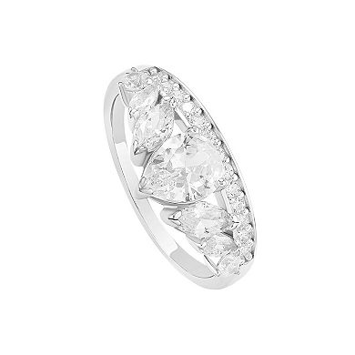 PRIMROSE Sterling Silver Graduated Teardrop & Marquise Cubic Zirconia Ring