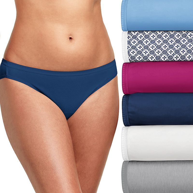 Hanes Ultimate Women's Breathable Cotton Bikini Underwear 6-Pack 42H6CC, Size: 5, Blue Boho Asst