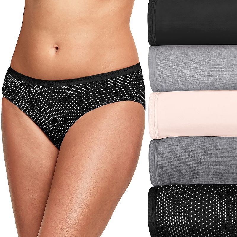 Hanes Ultimate 6-Pack Breathable Hipster Underwear 41H6CC, Women's, Black Grey Pack