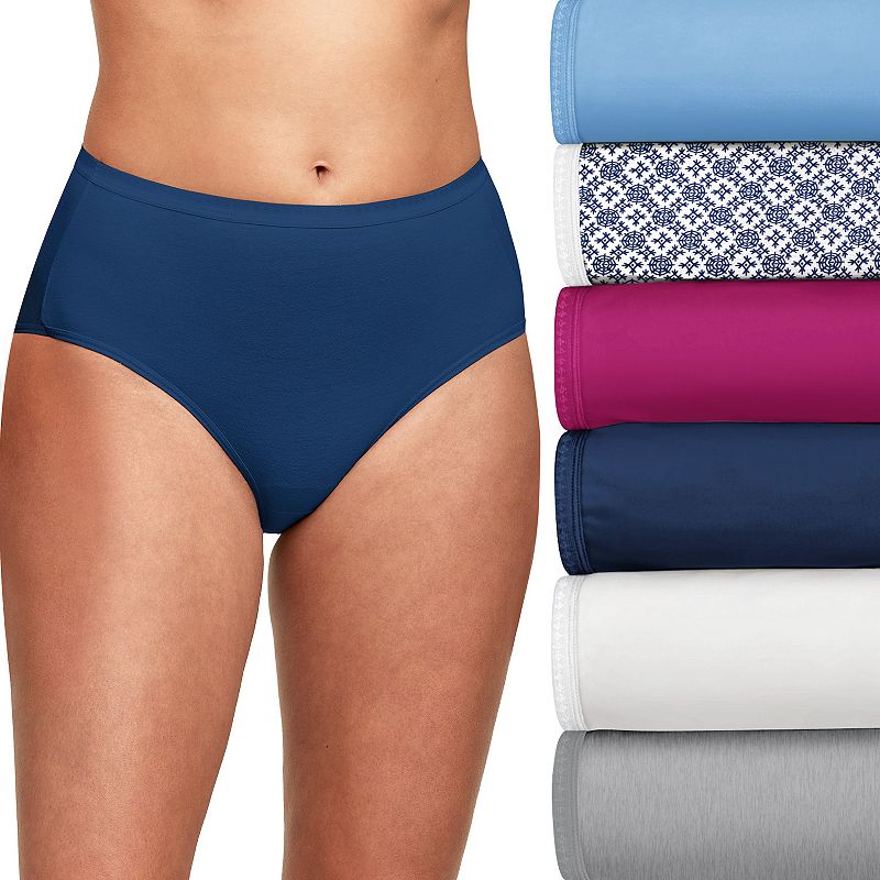 Hanes Ultimate 6-Pack Breathable Cotton Brief Underwear 40H6CC, Women's, Blue Boho Asst