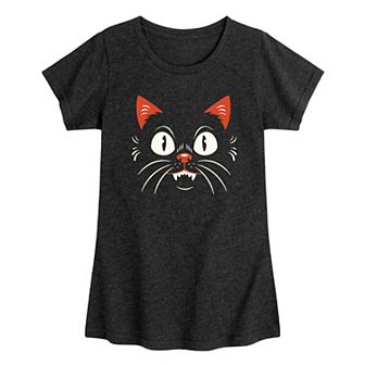 Girls' Halloween Cat Face Graphic Tee