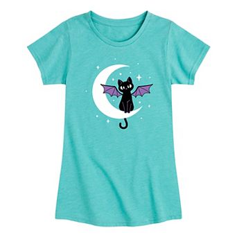 Girls' Bat Cat On Moon Graphic Tee