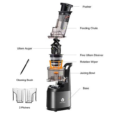 Ventray 408 Slow Speed Press Masticating Juicer, Compact Cold Press Juice Extractor, BPA-Free