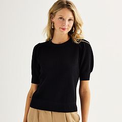 Women's Black Embellished Crew-neck Sweater, Black and White Plaid