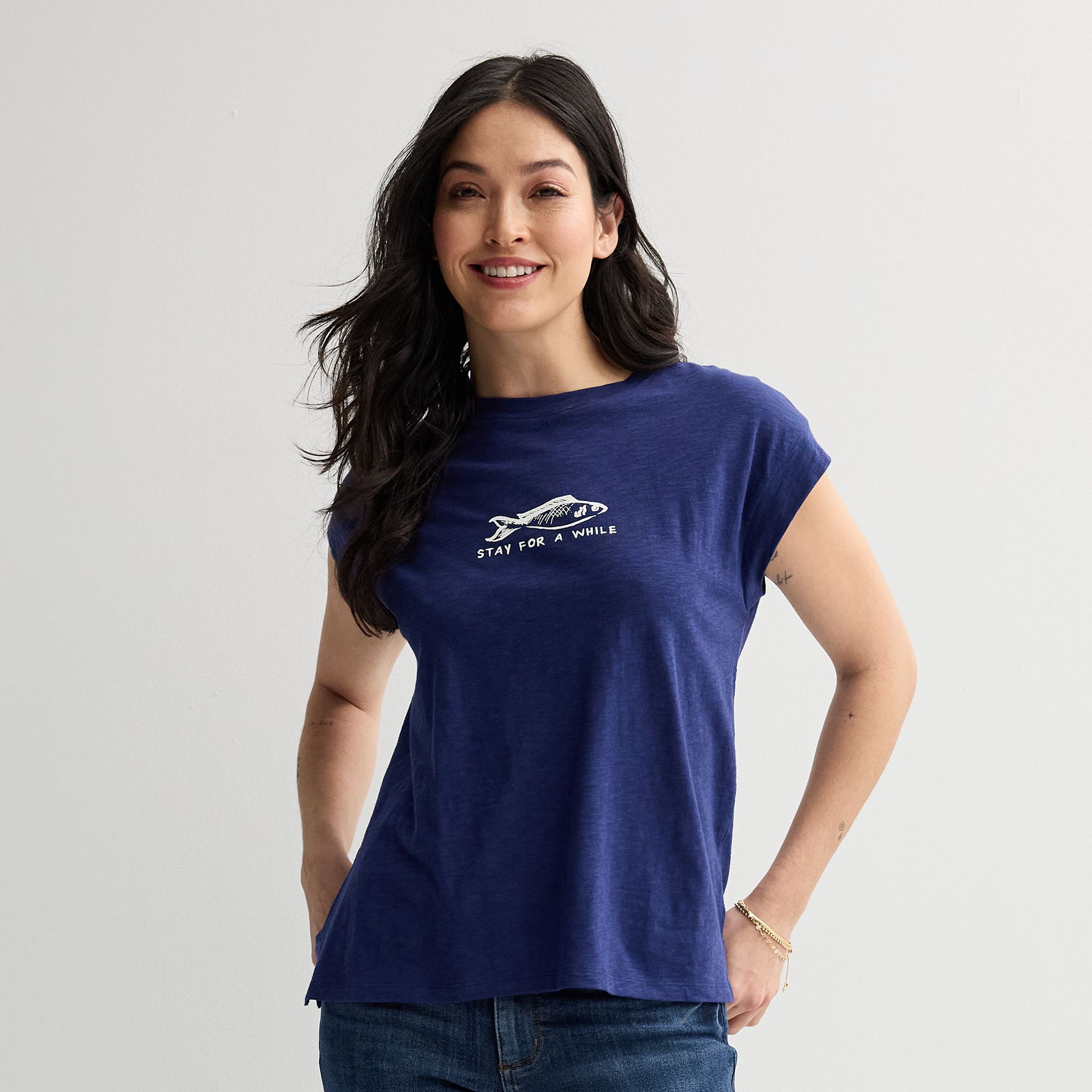 Womens Sonoma Goods For Life® Short Sleeve Muscle Top, Size: XS, Blue Sar