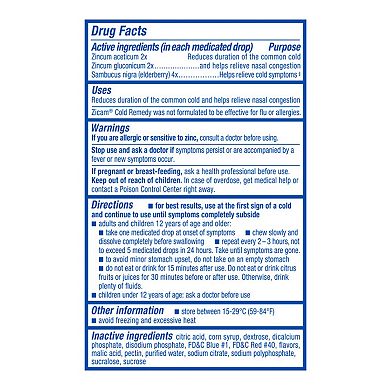 Zicam Zinc Cold Remedy Medicated Fruit Drops Plus Elderberry - 25-ct.