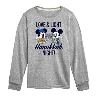 Disney's Mickey Mouse & Friends Boys 8-20 Love & Light Hanukkah Night Long Sleeve Graphic Tee