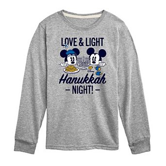 Disney's Mickey Mouse & Friends Boys 8-20 Love & Light Hanukkah Night Long Sleeve Graphic Tee