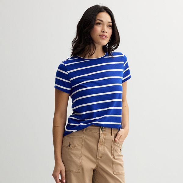 Women's Sonoma Goods For Life® Short-Sleeve Crew Tee - Cobalt Ivory Stripe (1X)