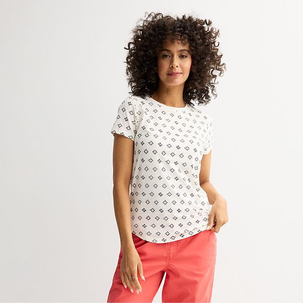 Women's Sonoma Goods For Life® Short-Sleeve Crew Tee - White Dye Geo (0X)