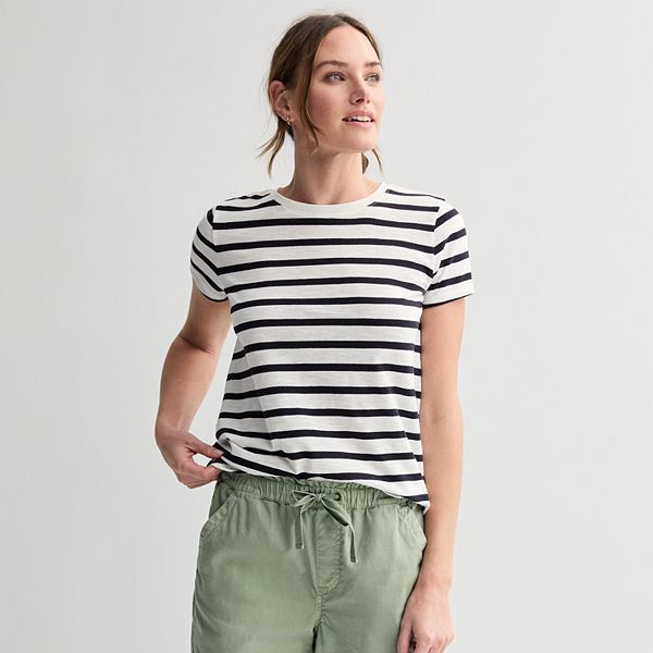 Women's Sonoma Goods For Life® Short-Sleeve Crew Tee - White Gray Stripe (1X)