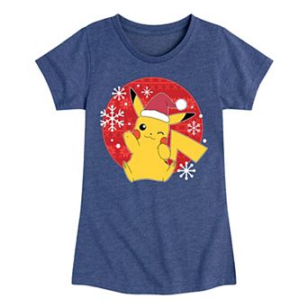 Girls Pokemon Pikachu Santa Hat Ugly Sweater Graphic Tee