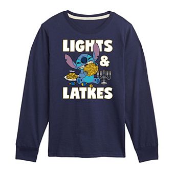 Disney's Lilo & Stitch Boys 8-20 Lights & Latkes Long Sleeve Graphic Tee
