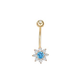 Lila Moon 10k Gold Cubic Zirconia Flower Curved Belly Ring