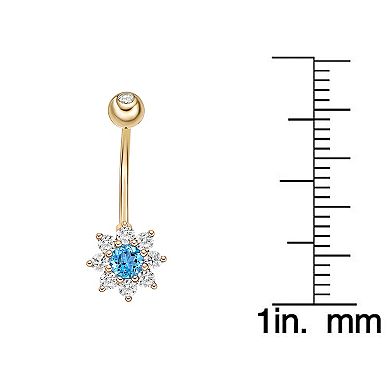 Lila Moon 10k Gold Cubic Zirconia Flower Curved Belly Ring