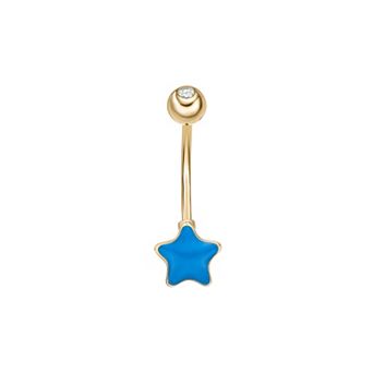 Lila Moon 10k Gold Cubic Zirconia Blue Enamel Star Belly Ring