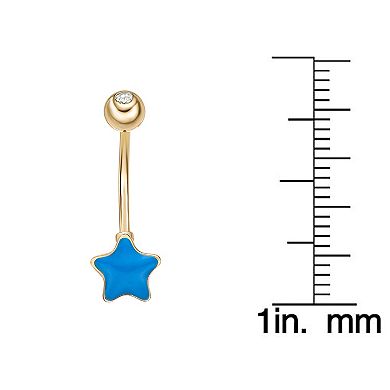 Lila Moon 10k Gold Cubic Zirconia Blue Enamel Star Belly Ring
