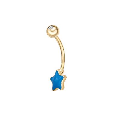Lila Moon 10k Gold Cubic Zirconia Blue Enamel Star Belly Ring