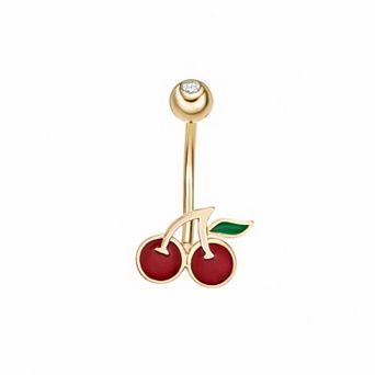 Lila Moon 10k Gold Cubic Zirconia Enamel Cherry Belly Ring