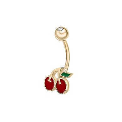 Lila Moon 10k Gold Cubic Zirconia Enamel Cherry Belly Ring