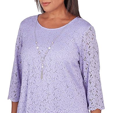 Petite Alfred Dunner Lace Tulip Hem Top with Necklace