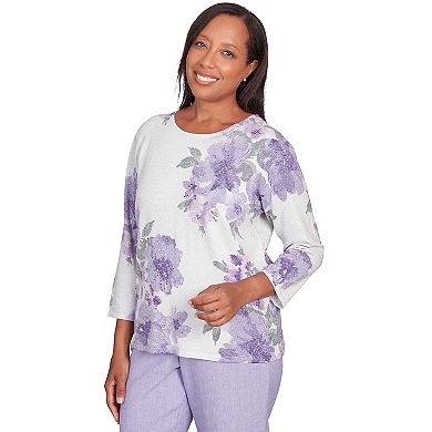 Petite Alfred Dunner Shimmer Floral Crewneck Sweater