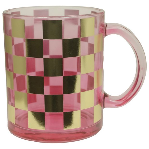 Checkered Pattern - Pink Travel Mug with Handle