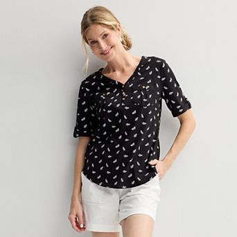 Petite Croft & Barrow® Elbow Sleeve Utility Henley Top