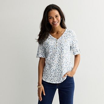 Petite Croft & Barrow® Elbow Sleeve Utility Henley Top
