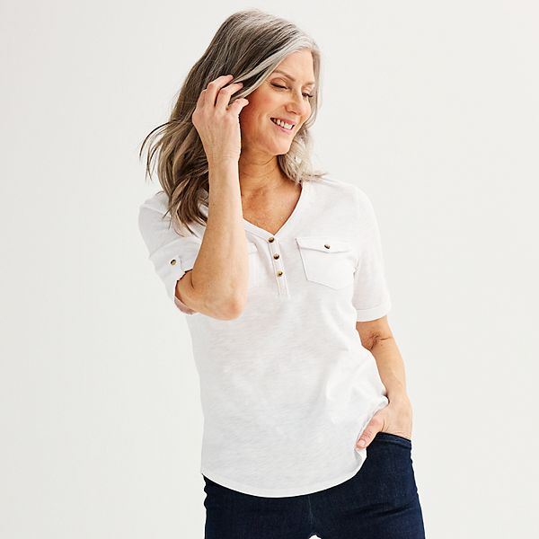 Petite Croft & Barrow® Elbow Sleeve Utility Henley Top