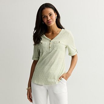 Petite Croft & Barrow® Elbow Sleeve Utility Henley Top