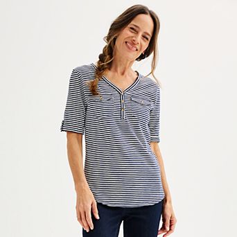 Petite Croft & Barrow® Elbow Sleeve Utility Henley Top