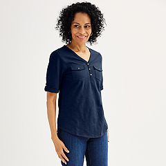 Reel Legends Petite Solid Mariner Long Sleeve Top - Navy - Medium Petite