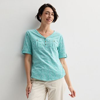 Petite Croft & Barrow® Elbow Sleeve Utility Henley Top