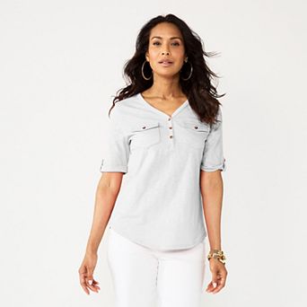 Petite Croft & Barrow® Elbow Sleeve Utility Henley Top