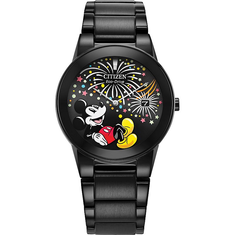 Disney's 100th Anniversary Mickey Mouse Men's Eco-Drive Fiesta Black Stainless Bracelet Watch by Citizen - AU1095-57W, Size: Large