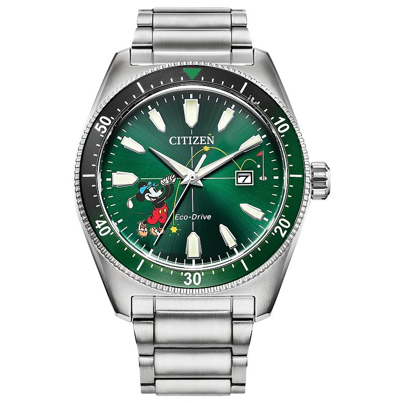 Disney's 100th Anniversary Mickey Mouse Men's Eco-Drive Golfing Stainless Bracelet Watch by Citizen - AW1595-78W, Size: Large, Silver