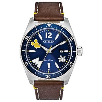 Disney's 100th Anniversary Mickey Mouse Men's Eco-Drive Vintage Leather Strap Watch by Citizen - AW1599-00W