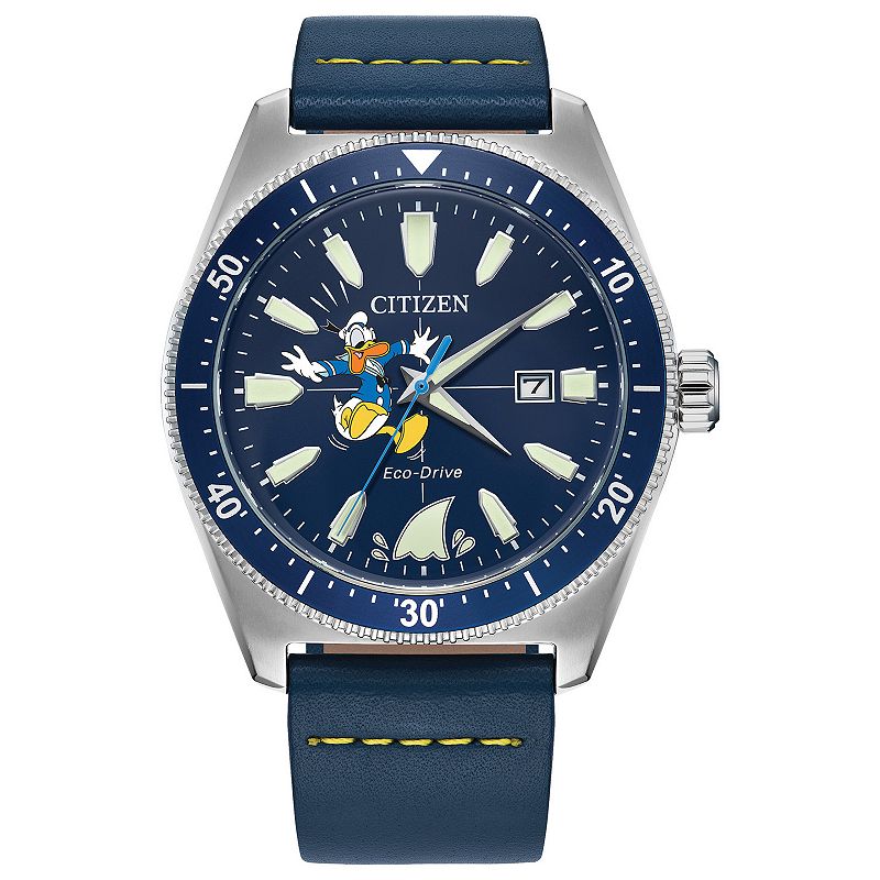 Disney's 100th Anniversary Donald Duck Men's Eco-Drive Blue Leather Strap Watch By Citizen - AW1790-05W, Size: Large