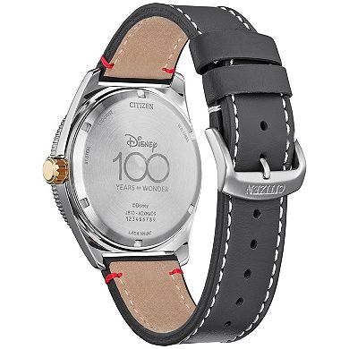 Disney 100th Anniversary Men's Eco-Drive Mickey Mouse Grey Leather Strap Watch and Pin Box Set by Citizen - AW1794-47W 