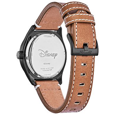 Disney 100th Anniversary Men's Eco-Drive Mickey Mouse Batter's Up Brown Leather Strap Watch by Citizen - BV1089-05W