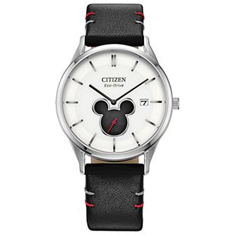 Disney's 100th Anniversary Mickey Mouse Men's Eco-Drive Shadow Black Leather Strap Watch by Citizen - BV1130-03W