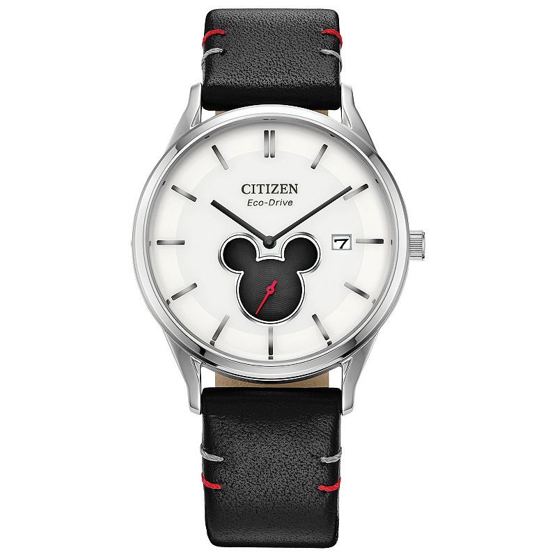 Disney's 100th Anniversary Mickey Mouse Men's Eco-Drive Shadow Black Leather Strap Watch by Citizen - BV1130-03W, Size: Large