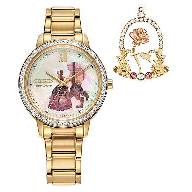 Disney 100th Anniversary Women's Eco-Drive Beauty and the Beast Gold Tone Bracelet Watch by Citizen - FE7048-51D