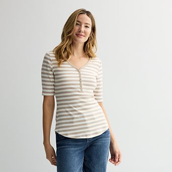 Petite Sonoma Goods For Life® Slim Fit Elbow Sleeve Henley Top