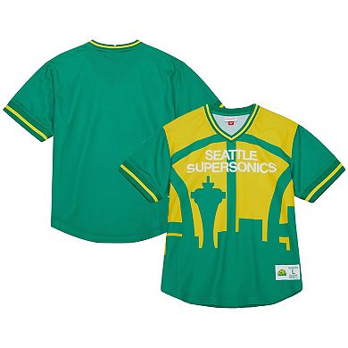 Men's Mitchell & Ness  Green Seattle SuperSonics Jumbotron 3.0 Mesh V-Neck T-Shirt